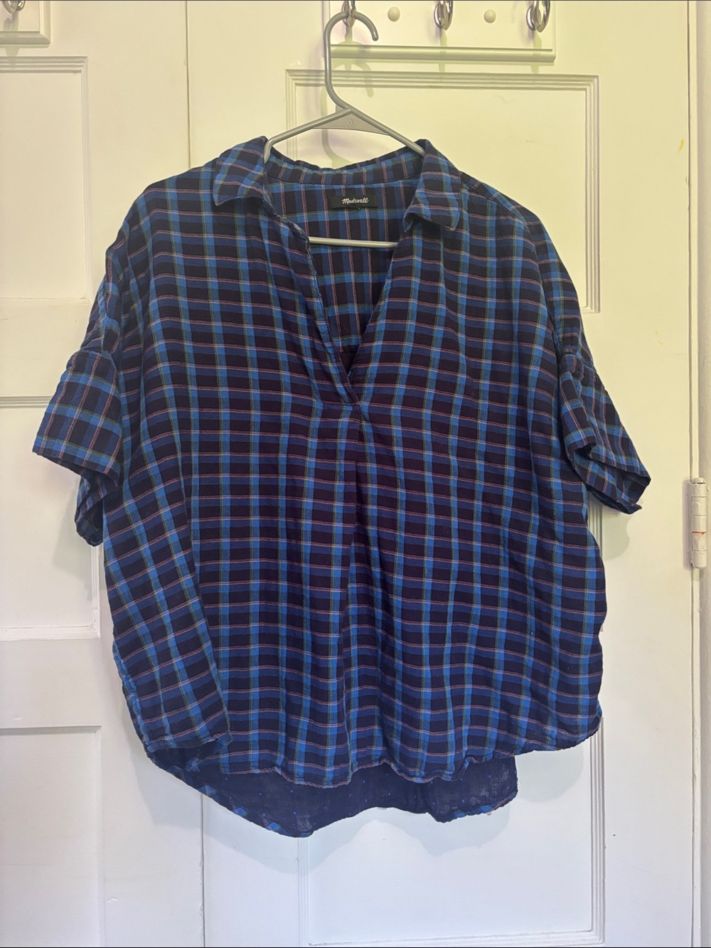 Madewell | Blue & Black Plaid Short Sleeve Shirt